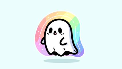 Cute Ghost with Rainbow Background
