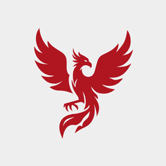 Obraz premium Elegant Red Phoenix Bird Logo Design. Mythical Fire Bird Icon with Spread Wings. Powerful Mascot Vector Graphic.