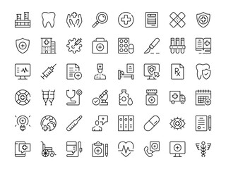 Healthcare icon set. Vector line icons collection. Outline symbols. Modern design