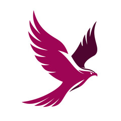 Obraz premium Elegant graphic illustration of a soaring purple eagle or falcon with wings spread, symbolizing freedom and strength.