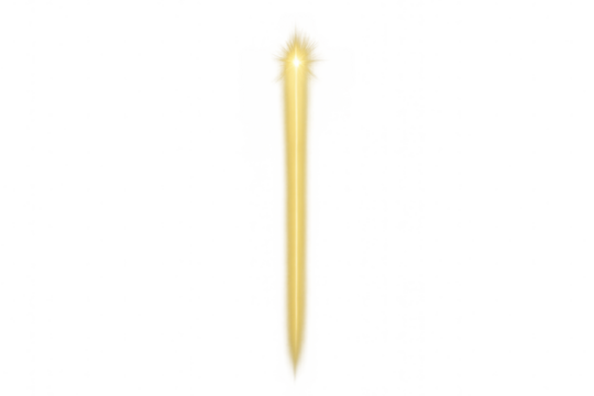 Vibrant yellow light beam with a dazzling star flare, illuminating and ascending on a clear backdrop
