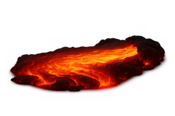 Molten lava flow generating extreme heat and power, demonstrating geological forces on transparent background