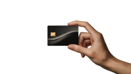 Vector art of hand holding a black credit card for mockup