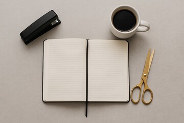 all necessary craft and office supplies systematically arranged on workspace for convenience