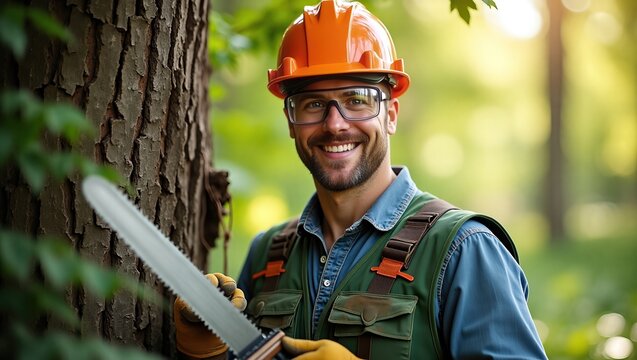 Certified Arborist Working on Tree Care in a Forest During Daylight Hours