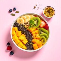 Colorful smoothie bowl filled with assorted fresh fruit, healthy meal