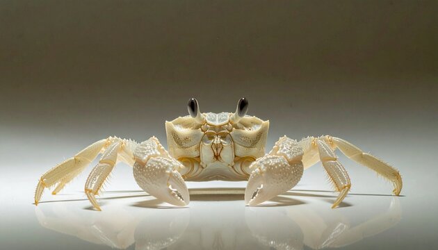 Macrophotography of a Pale Crab with Large Claws in a High-Key Studio Setup