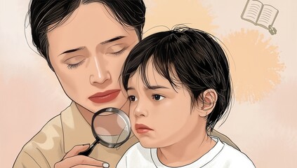 Mother Checking Child for Lice and Nits While Focusing on Prevention of Pediculosis