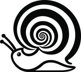 Snail with spiral shell drawn in smooth bold lines, minimalist composition