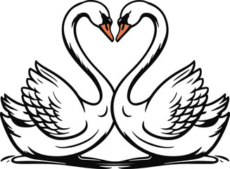 Swan couple forming heart shape with necks, minimalist bold line design 1