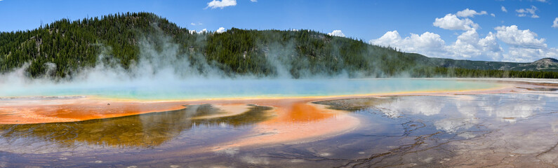 Scenic panoramic view of the Grand Prismatic Spring in Yellowstone National Park,.