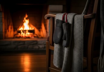 Winter cozy living room with fireplace