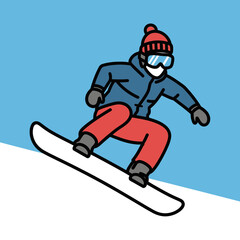 Person snowboarding down a snowy slope wearing winter clothing.