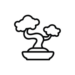 Bonsai Tree Outline Vector Icon on White Background – Minimal Line Art Flat Icon for Gardening, Home Decor, Zen, and Plant Design