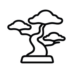 Bonsai Tree Outline Vector Icon on White Background – Minimal Line Art Flat Icon for Gardening, Home Decor, Zen, and Plant Design