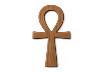 Wooden ankh symbol representing egyptian spirituality, eternal life, and ancient mythology, transparent background