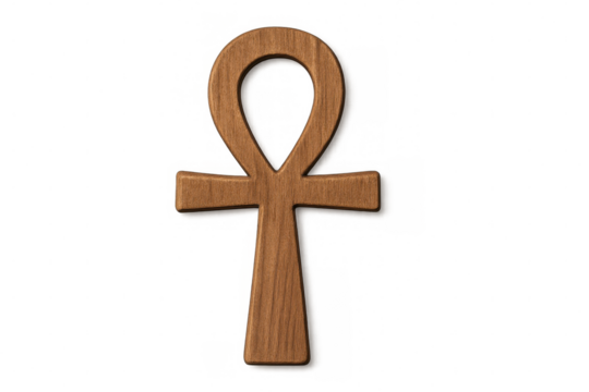 Wooden ankh symbol representing egyptian spirituality, eternal life, and ancient mythology, transparent background
