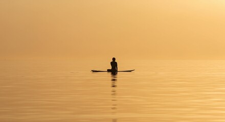 Naklejka premium Abstract Serenity: Water and Sky Blending into a Monochromatic Golden Yellow Horizon