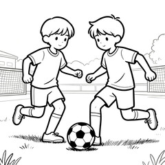 DISEGNO DA COLORARE BAMBINI GIOCARE A CALCIO 
