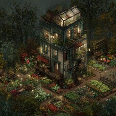 Fototapeta premium Charming house in a lush garden