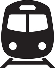 Black silhouette of the front of a modern train or subway car with headlights on a white background metro also transparent background