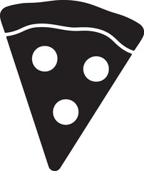 Black silhouette of a slice of pizza with three round toppings on a white background food italian also transparent background