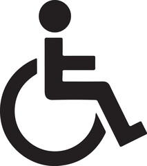 Black silhouette icon of a person in a wheelchair on a white background accessibility disabled also transparent background