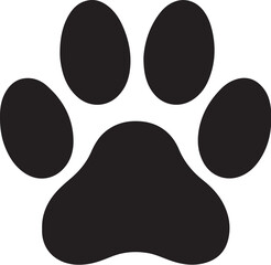 Black Paw Print Silhouette with Four Toes and a Heel Pad on White Background animal footprint dog paw also transparent background