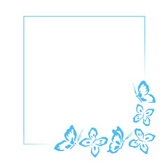 Fototapeta premium Blue square frame with butterflies for decorative design