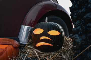 Pumpkin Beside Car At Night