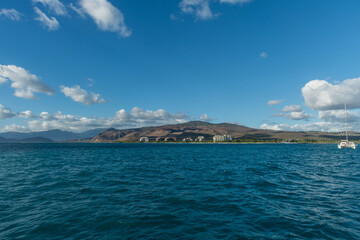 Beautiful west Oahu coastline vista viewed from a boat, Hawaii
