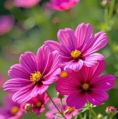 Obraz premium Rich chocolate-scented cosmos blooms in soft focus, a delicate floral portrait, sunlight, wild