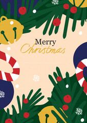 Colorful holiday card featuring festive decorations and a cheerful Merry Christmas message designed for the winter season