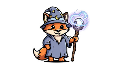 Cute Fox Wizard Cartoon Character