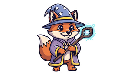 Cute Fox Wizard Cartoon Character