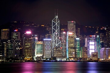 Vibrant Night Skyline of Hong Kong Across Victoria Harbour