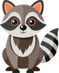 Obraz premium Cute raccoon illustration isolated on white background adorable cartoon raccoon with fluffy tail and mask on face forest animal vector design
