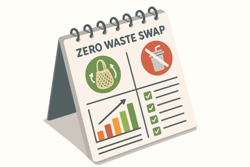 Zero waste swap chart with symbols and checklist on spiral notepad