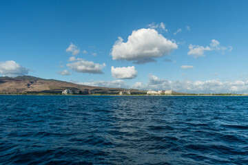 Beautiful west Oahu coastline vista viewed from a boat, Hawaii