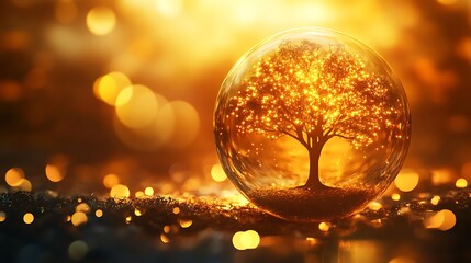fantasy glowing tree encased in a light orb in ambient light space with clarity and glow