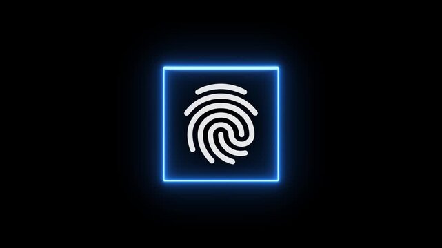 Biometric digital fingerprint screen, finger scan. 4k,Fingerprint being scanned, blue glow finger prints verifying biometric digital identity of the user,