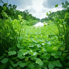 Lush Greenery by the River - A Serene Landscape.