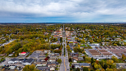 Canandaigua, NY, USA - October 17, 2025: Aerial photo over Rochester Street Downtown Canandaigua New York