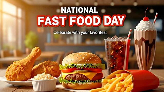 National fast food day celebration with delicious burger and fries