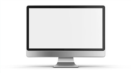 Modern computer monitor mockup with blank white screen in front view, 3D illustration for digital design, website presentation and user interface display template on isolated background.