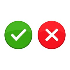 Two round buttons, one green with a checkmark, one red with an x