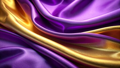 Luxurious Purple and Gold Silk Fabric with Elegant Drapes.