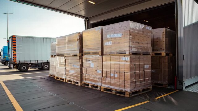 Cargo being loaded onto a truck at a logistics center during daylight hours