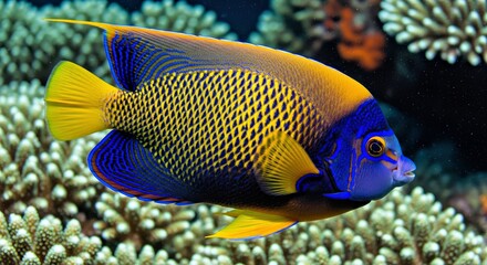 Vibrantly Colorful Tropical Fish Profile Detailed View of Marine Life Underwater