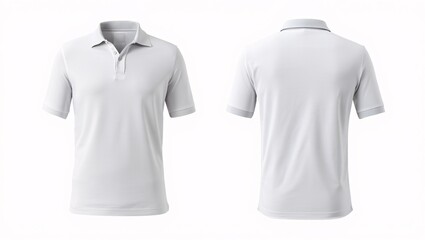 Clean white short sleeve polo shirt displayed front and back against a white background
